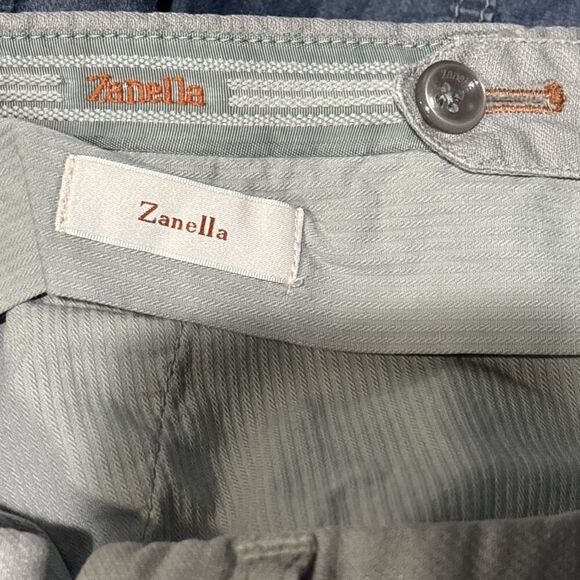 Zanella Linen Blend The Noah Grey Static Plaid Flat Front Stretch Pants Size 36 - Picture 15 of 16